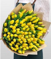 Букет из тюльпанов 101 шт «Желтые подснежники»