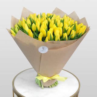Букет из тюльпанов 101 шт «Желтые подснежники»