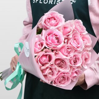 Букет розовых Роз 15 шт 60 см «Бономиана»