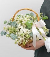 Композиция из Сирени «Корзинка нежности» с эвкалиптом Композиция из Сирени «Корзинка нежности» с эвкалиптом
