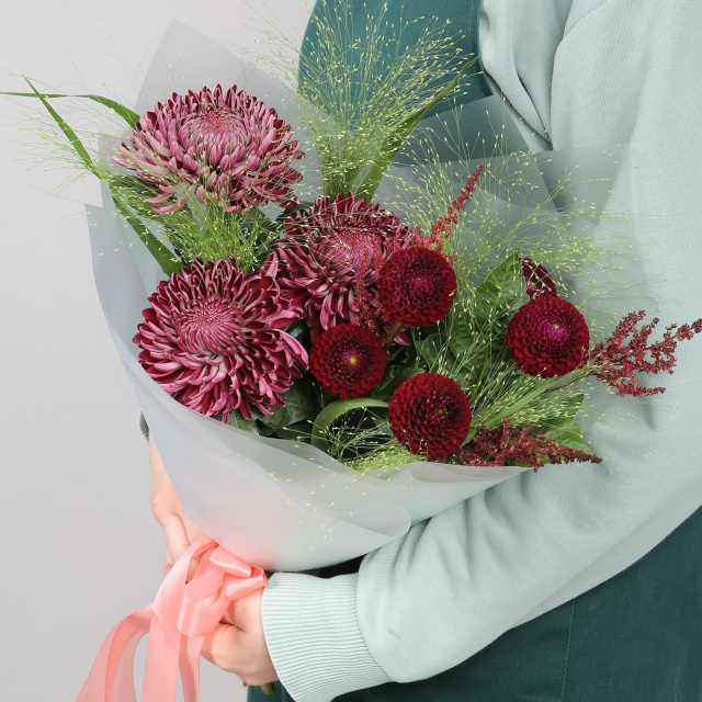 Букет Хризантем и Георгин «Фиолетовая мечта»