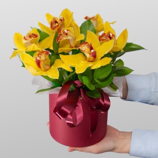 Композиция из Орхидей в шляпной коробке «Тепло тропиков»