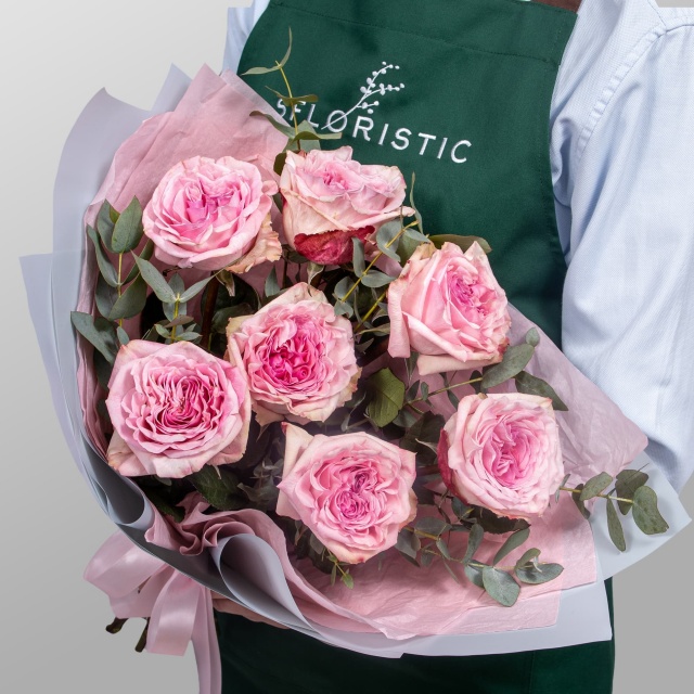 Букет из Розы Пинк ОХара с эвкалиптом «Аромат воспоминаний»