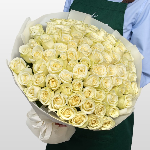 Букет Роз Кения 60 см 75 шт «Эталон чистоты»