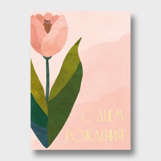Открытка с тюльпаном «С днём рождения!»
