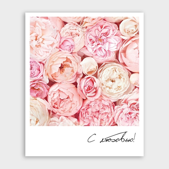 Открытка-фотокарточка с розовыми цветами «С любовью!»