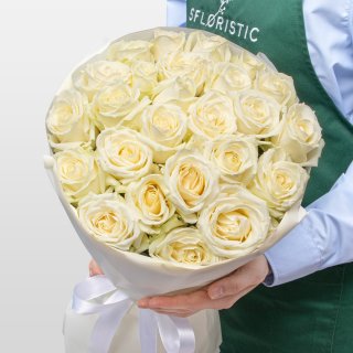 Букет из белых Роз Россия 25 шт «Белая Мечта»