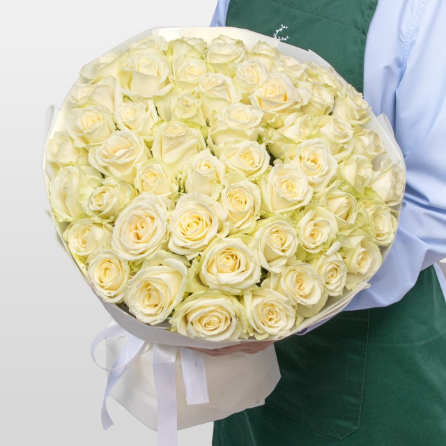 Букет из белых Роз Россия 51 шт «Белый Океан»
