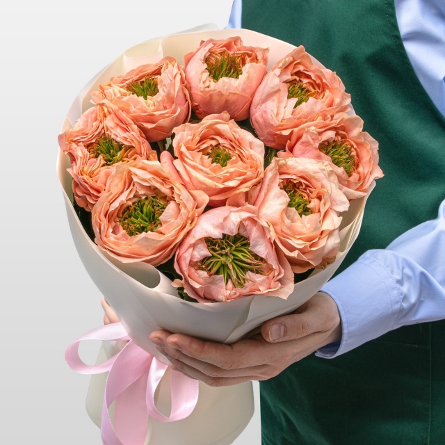 Букет из Пионовидных Роз Питер Парк 9 шт «Улыбка Природы»