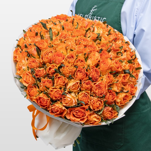 Букет оранжевых Роз Кения 40 см 101 шт «Солнце Калифорнии»
