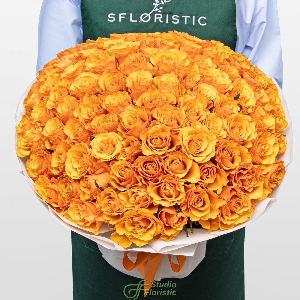 Букет оранжевых Роз Кения 40 см 101 шт «Золото Инков» Букет оранжевых Роз Кения 40 см 101 шт «Золото Инков»