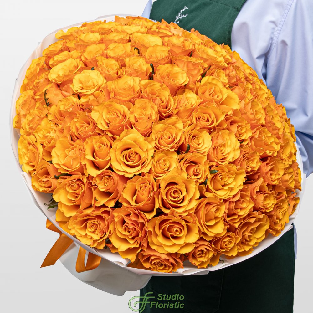Букет оранжевых Роз Кения 40 см 101 шт «Золото Инков» Букет оранжевых Роз Кения 40 см 101 шт «Золото Инков»
