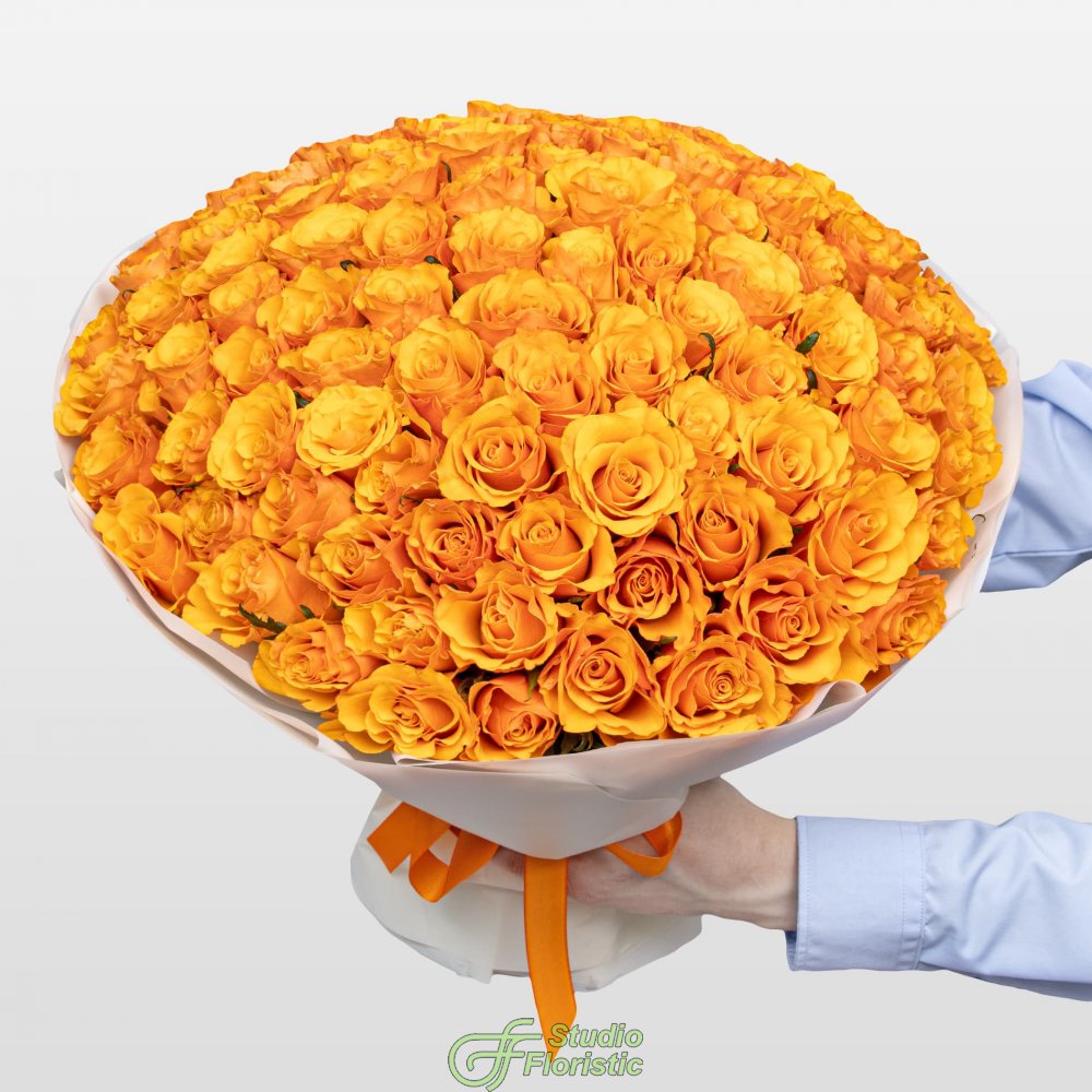 Букет оранжевых Роз Кения 40 см 101 шт «Золото Инков» Букет оранжевых Роз Кения 40 см 101 шт «Золото Инков»
