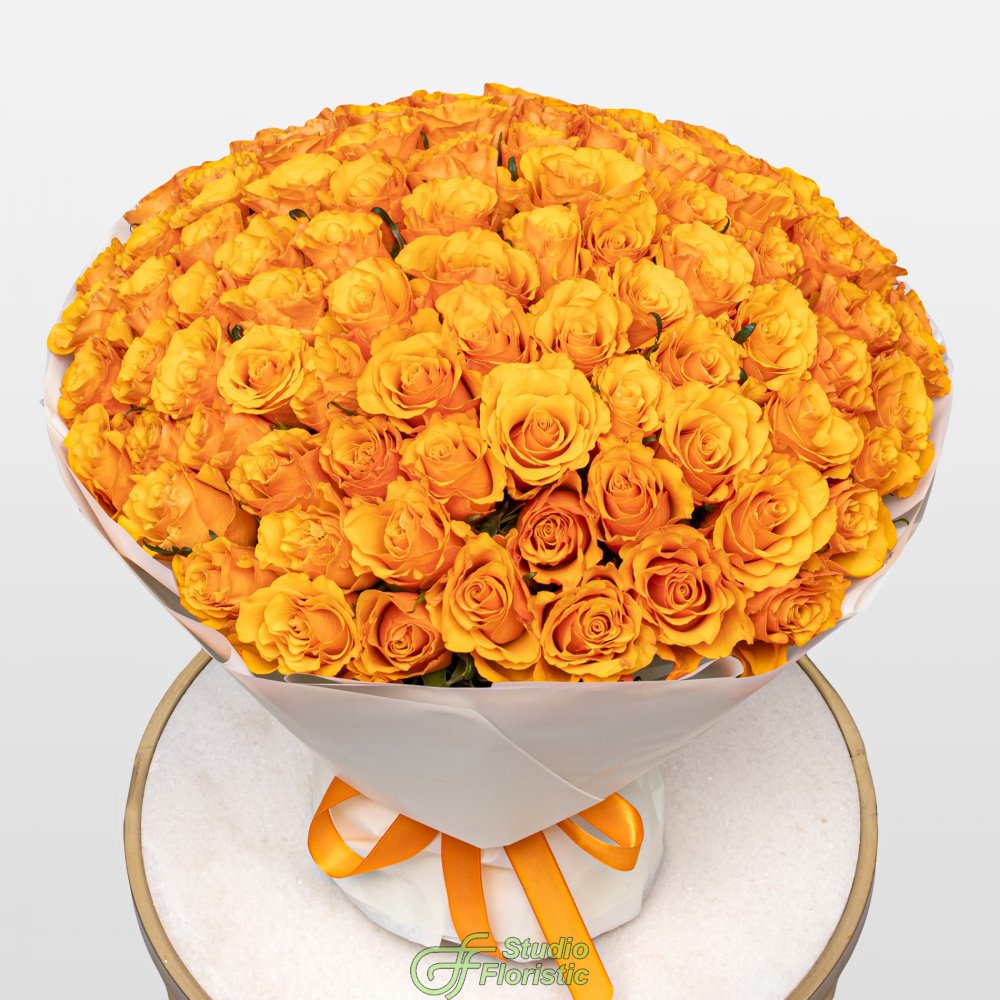 Букет оранжевых Роз Кения 40 см 101 шт «Золото Инков» Букет оранжевых Роз Кения 40 см 101 шт «Золото Инков»
