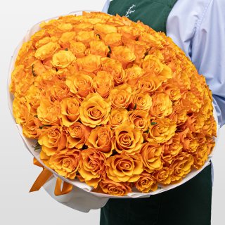 Букет оранжевых Роз Кения 40 см 101 шт «Золото Инков»
