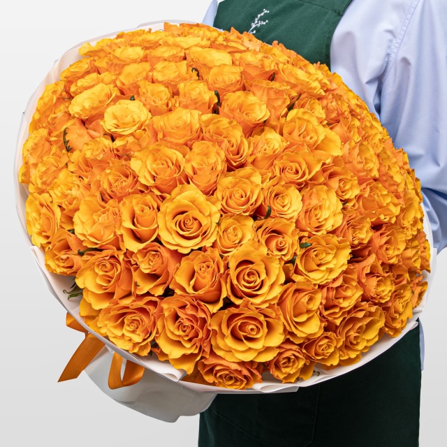 Букет оранжевых Роз Кения 40 см 101 шт «Золото Инков»