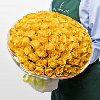 Букет желтых Роз Кения 40 см 101 шт «Сияние Души»