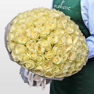 Букет белых Роз Кения 40 см 101 шт «Чистота Небес»