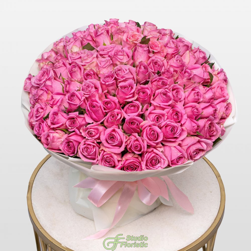 Букет розовых Роз Кения 40 см 101 шт «Всплеск Страсти» Букет розовых Роз Кения 40 см 101 шт «Всплеск Страсти»