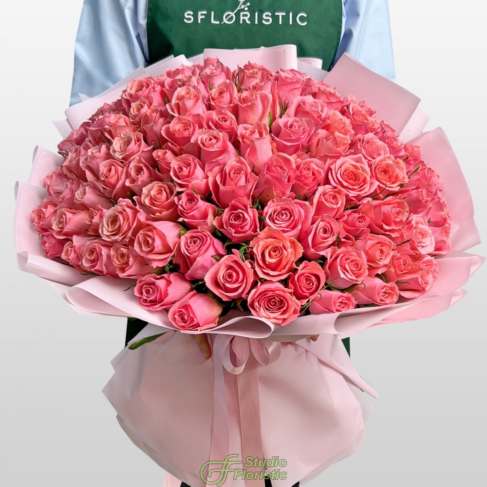 Букет из розовых Роз Кения 60 см 101 шт «Слияние Сердец» Букет из розовых Роз Кения 60 см 101 шт «Слияние Сердец»