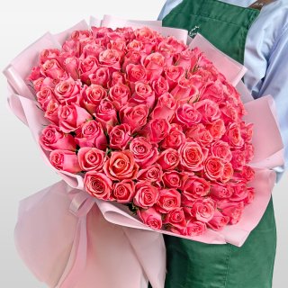 Букет из розовых Роз Кения 60 см 101 шт «Слияние Сердец»
