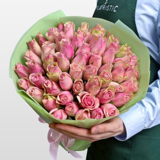 Букет из розовых Роз Кения 40 см 51 шт «Признание без Слов»