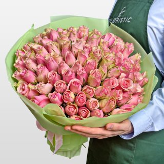 Букет из розовых Роз Кения 40 см 101 шт «Аллея Любви»