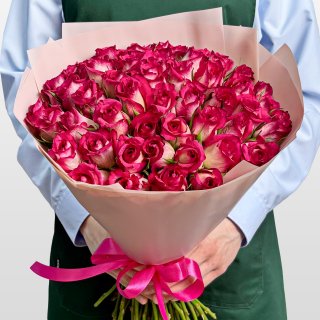 Букет из розовых Роз Кения 40 см 51 шт «Вихрь Эмоций»