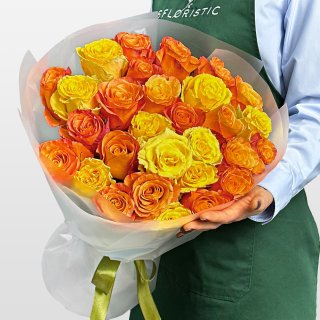 Букет из Роз Кения 60 см желто-оранжевый микс 31 шт «Осенний Поцелуй»