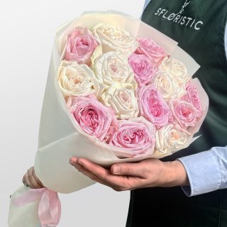 Букет из Пионовидных Роз 15 шт «Счастье вдвоем»