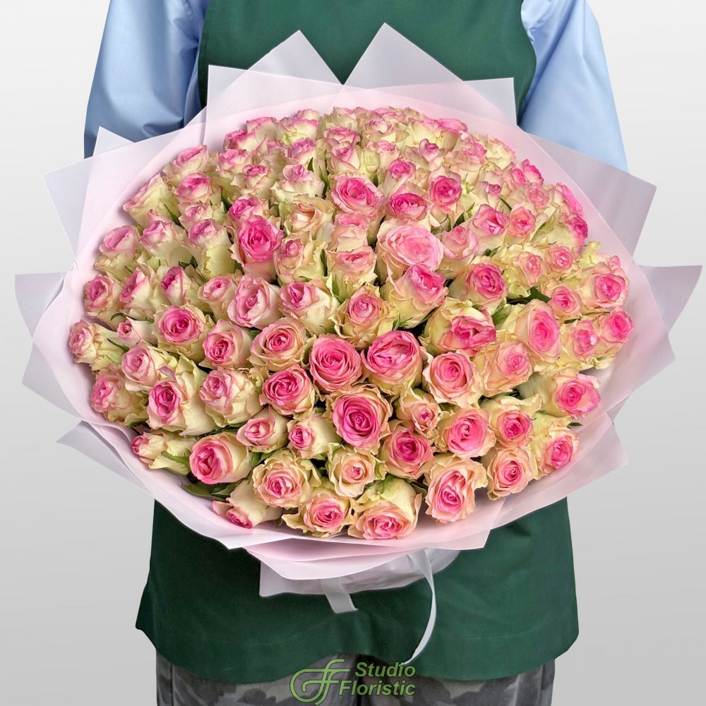 Букет из белых Роз Кения с розовой каймой 40 см 101 шт «Сладкий Секрет» Букет из белых Роз Кения с розовой каймой 40 см 101 шт «Сладкий Секрет»