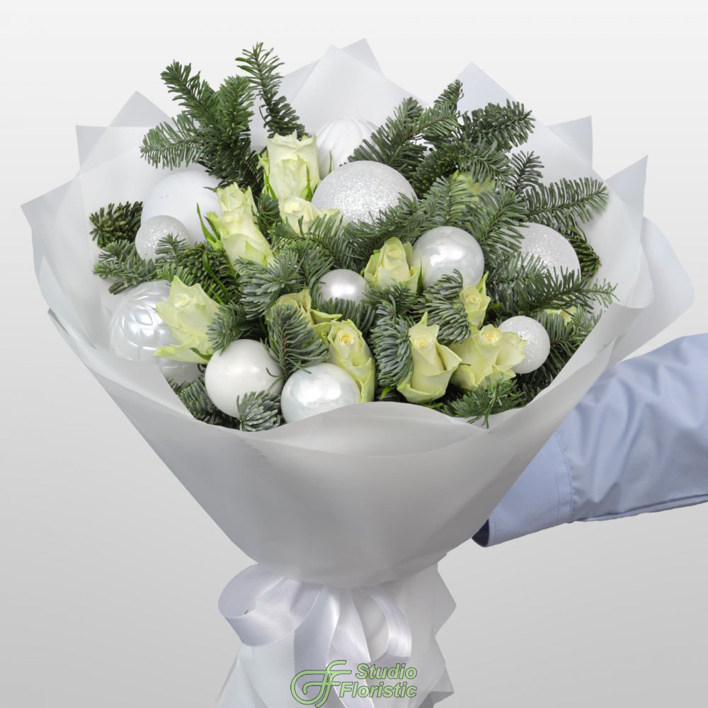 Новогодний букет из Нобилиса и Роз «Праздничное Сияние» Новогодний букет из Нобилиса и Роз «Праздничное Сияние»