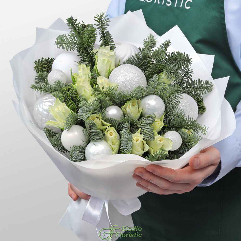 Новогодний букет из Нобилиса и Роз «Праздничное Сияние» Новогодний букет из Нобилиса и Роз «Праздничное Сияние»