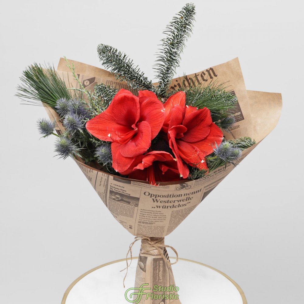 Новогодний букет из Амариллиса и Эрингиума «Рождественский Свет» Новогодний букет из Амариллиса и Эрингиума «Рождественский Свет»