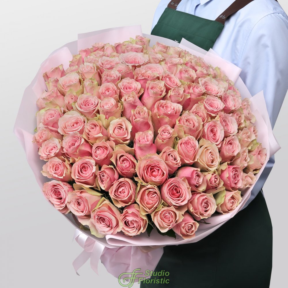 Букет из розовых Роз Кения 60 см 101 шт «Нежный Шлейф» Букет из розовых Роз Кения 60 см 101 шт «Нежный Шлейф»