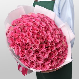 Букет из розовых Роз Кения 60 см 101 шт «Ярче Звезды»