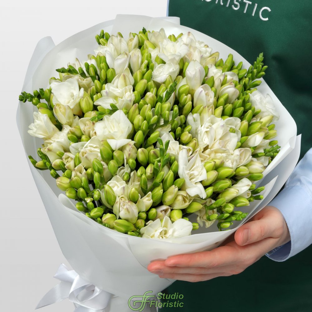 Букет из Белых Фрезий 51 шт «Ванильные сны» Букет из Белых Фрезий 51 шт «Ванильные сны»