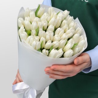 Букет из белых Тюльпанов 51 шт «Дыхание ангела»
