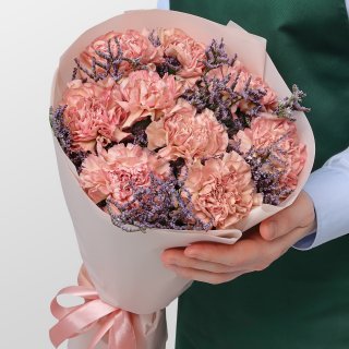 Букет из Гвоздик и Лимониума «Маленькое счастье»