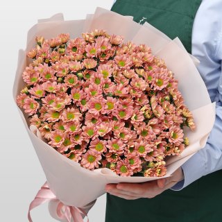 Букет из Персиковых Хризантем Сантини 25 шт «Персиковое облако»