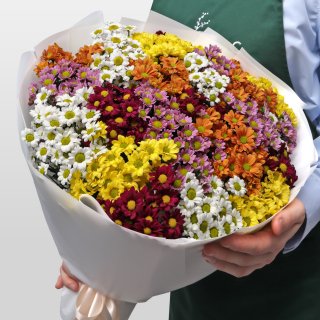 Букет из микса Хризантем Сантини 25 шт «Пестрый луг»