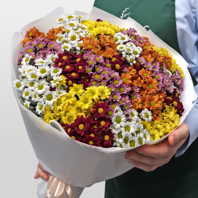 Букет из микса Хризантем Сантини 25 шт «Пестрый луг»