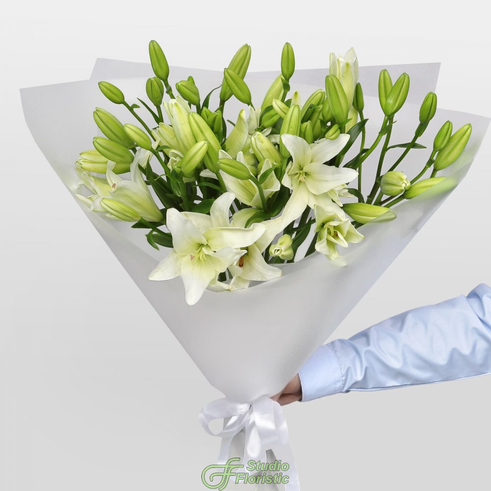 Букет из Белой Азиатской Лилии 9 шт «Белое сияние» Букет из Белой Азиатской Лилии 9 шт «Белое сияние»