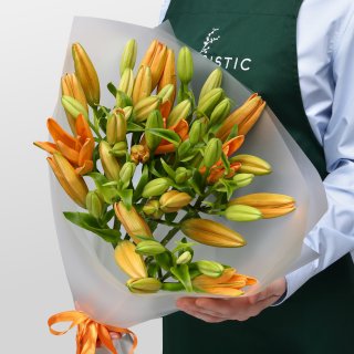 Букет из Оранжевой Азиатской Лилии 9 шт «Янтарный берег»