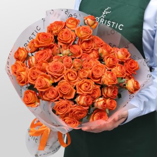Букет из Оранжевой Кустовой Розы 50 см 9 шт «Рыжее счастье»