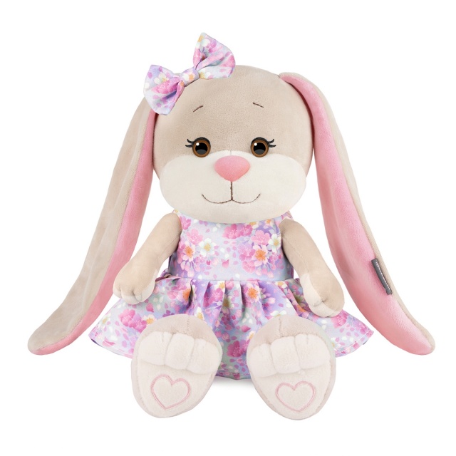 Мягкая игрушка Зайка В Голубом Платье С Розовыми Цветами