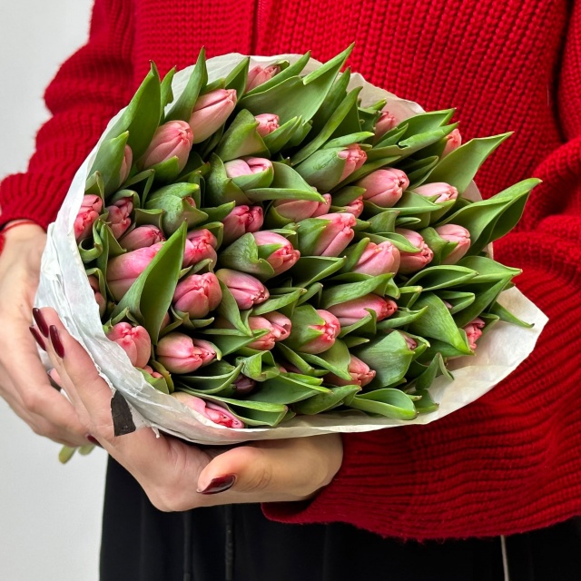 Пачка розовых тюльпанов